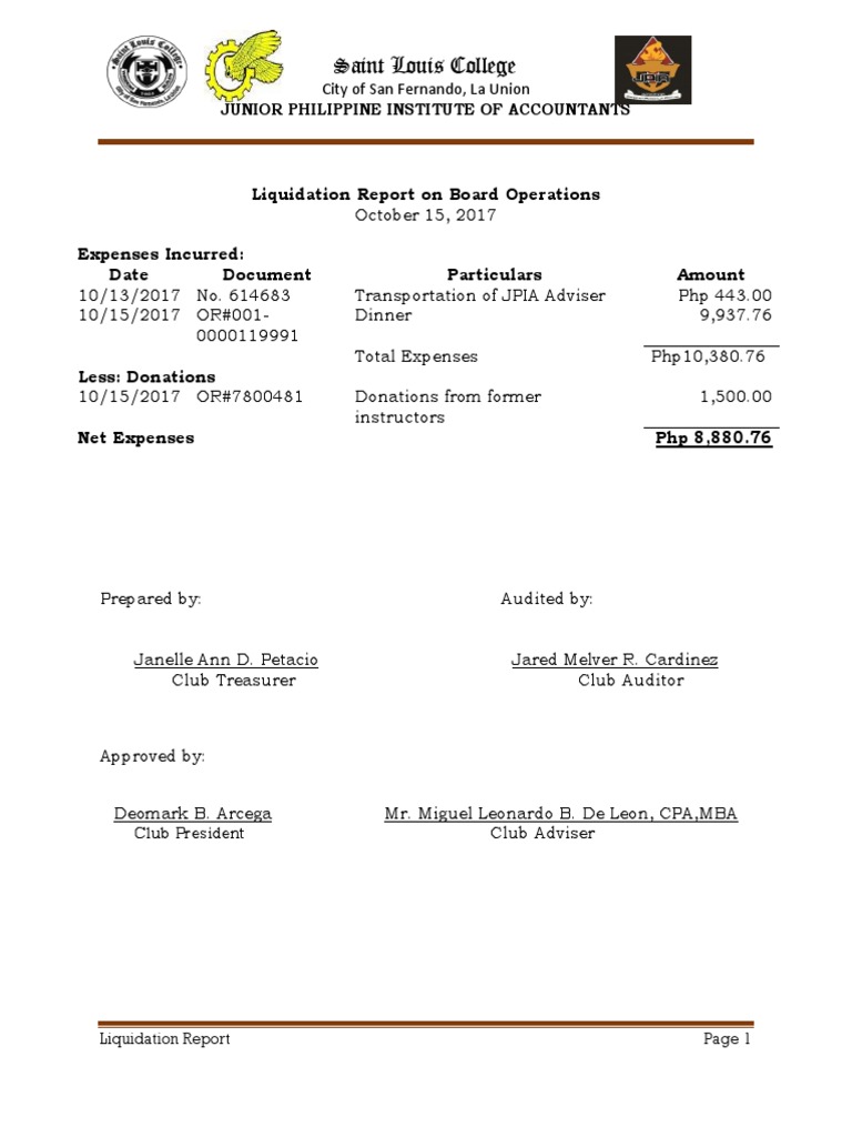 Liquidation Report On Board Operations | PDF