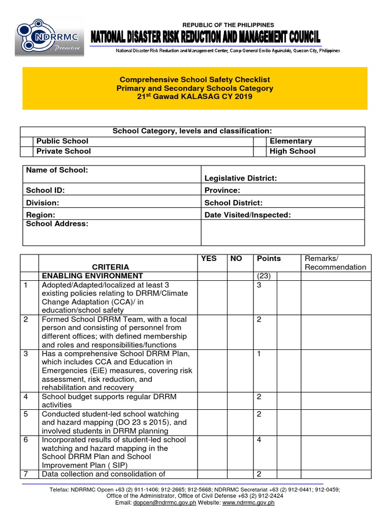 Schools Checklist | Emergency Evacuation | Emergency Management | Free ...