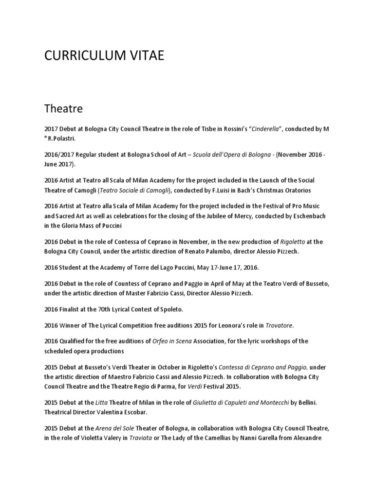 Opera Singer's Career Highlights | PDF | Giuseppe Verdi | La Traviata