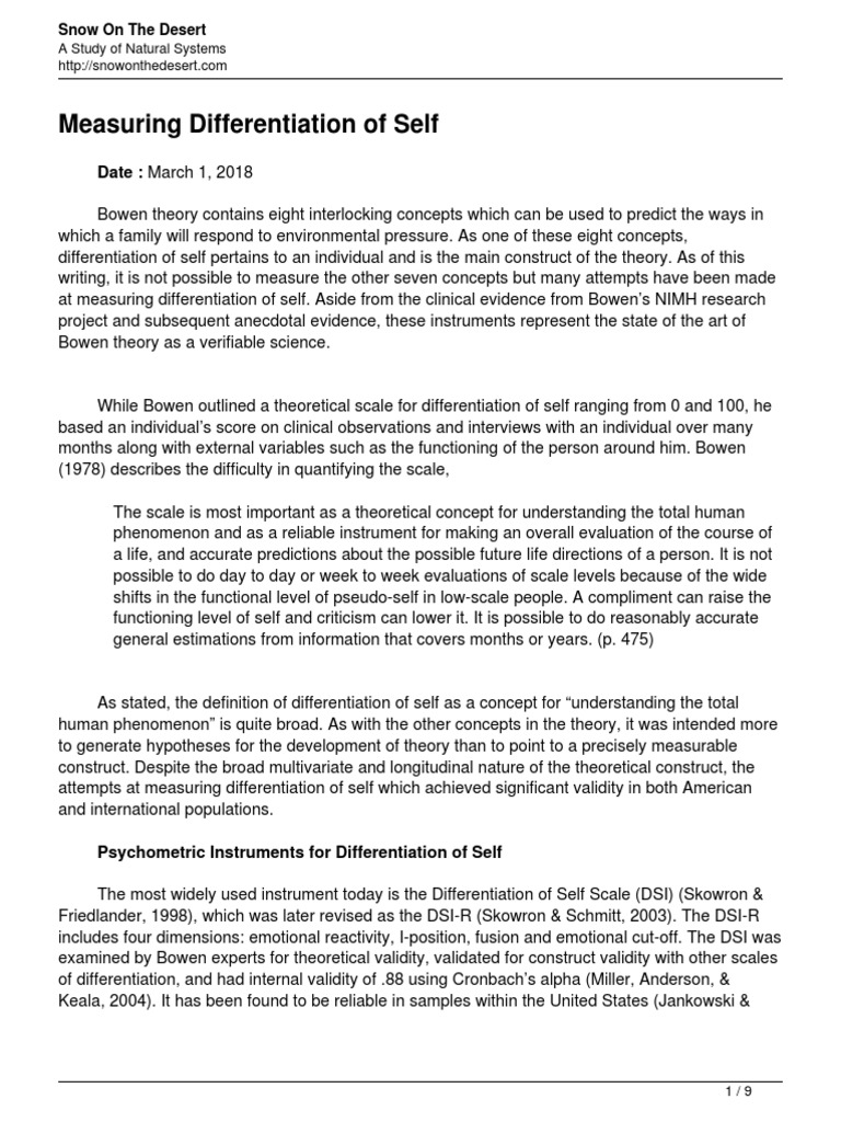 Measuring Differentiation of Self Scale | PDF | Family Therapy ...