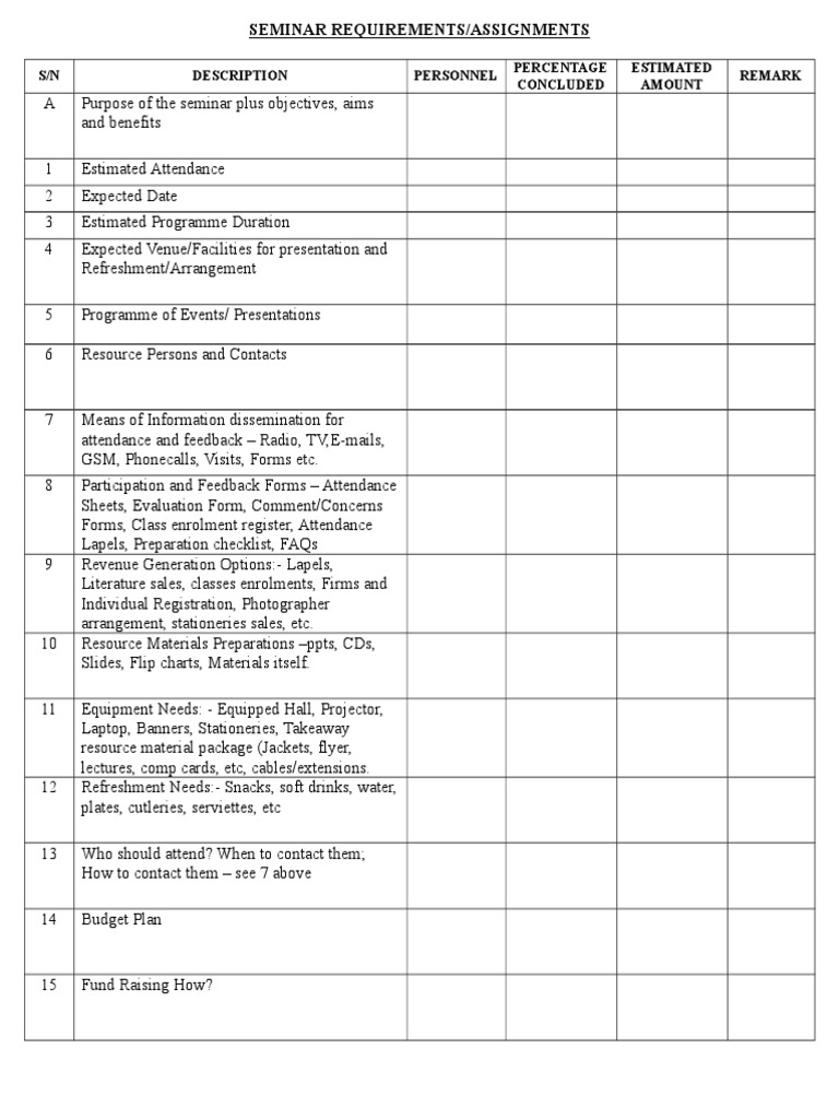 Seminar Planning Checklist Guide | PDF | Business | Finance & Money ...