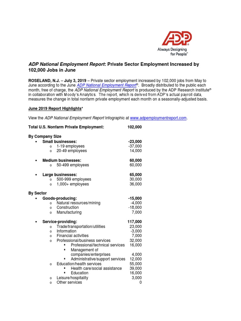 Adp National Employment Report June2019 Final Press Release | PDF ...