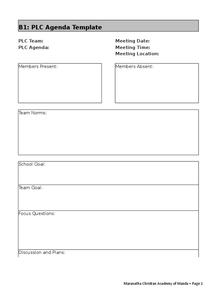 PLC - Agenda Template  PDF  Psychological Concepts  Psychology In Plc Meeting Agenda Template