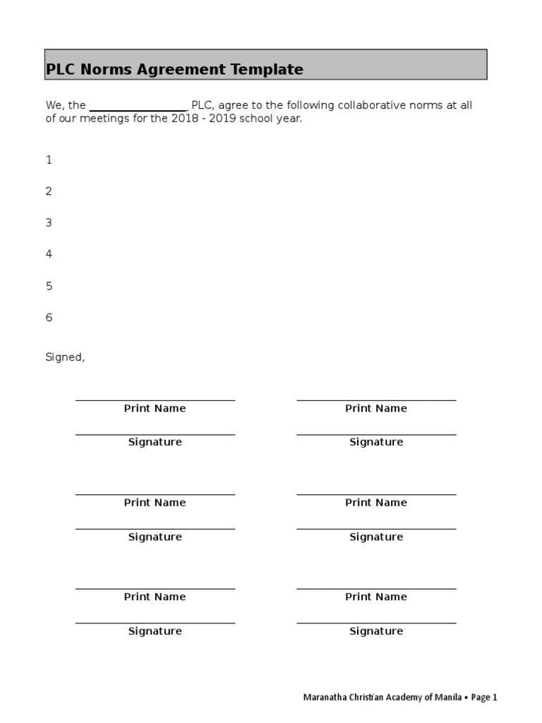 PLC Norms Agreement Template | PDF | Teaching | Pedagogy