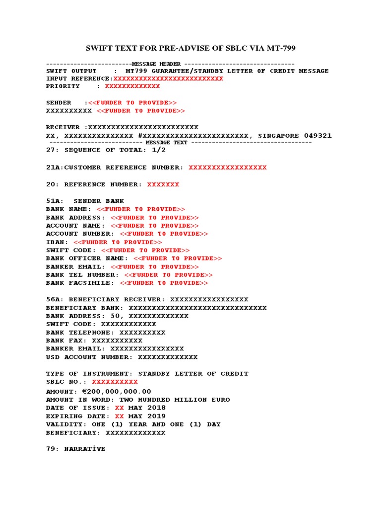 Verbiage SBLC  PDF  Letter Of Credit  Credit