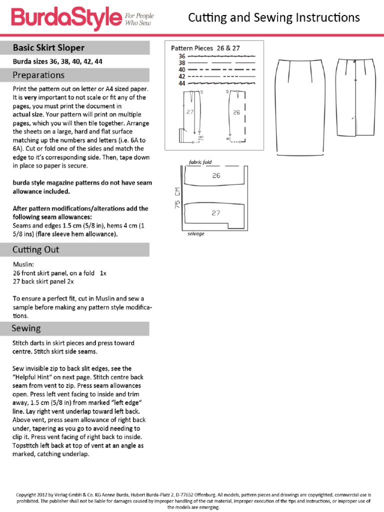 Skirt Sloper Cutting and Sewing Instructions PDF PDF