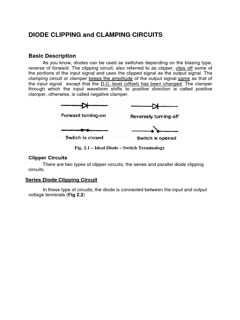 Diode Clipping and Clamping Circuits Basic Description PDF