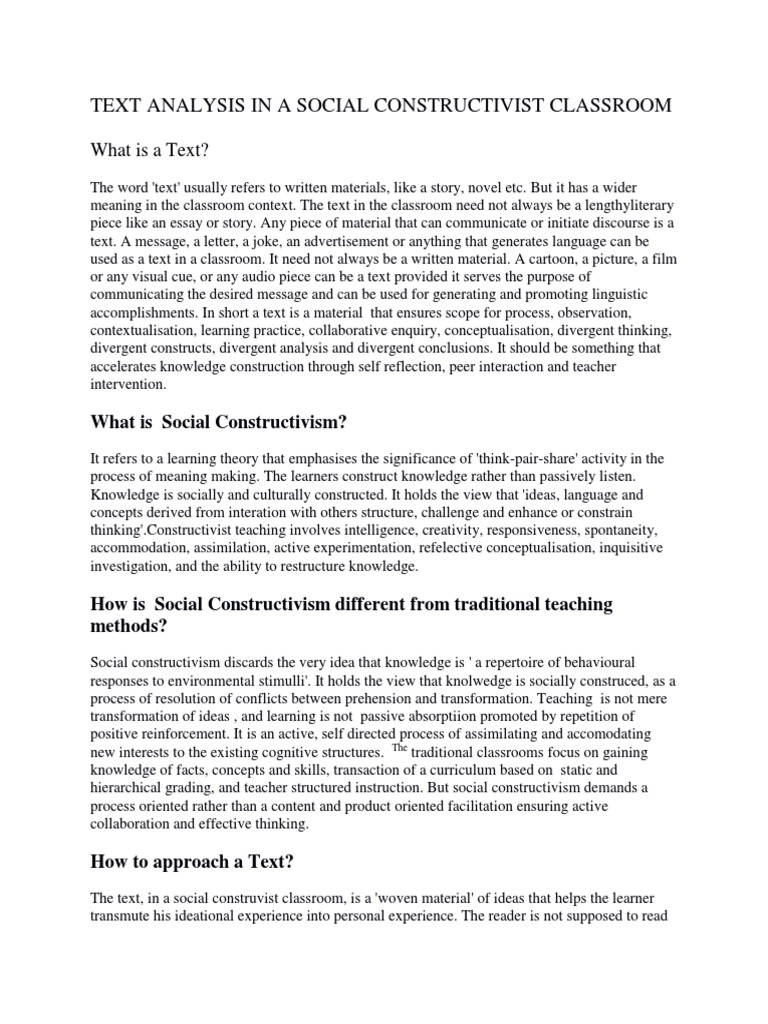 Text Analysis in A Social Constructivist Classroom | PDF ...
