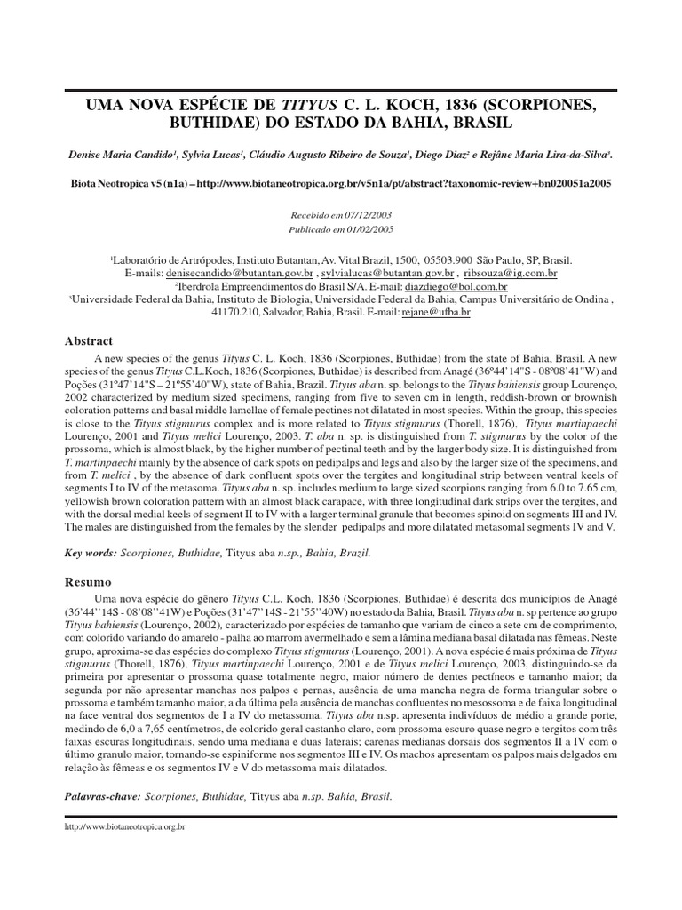 Tityus Aba PDF PDF Arthropods Organisms