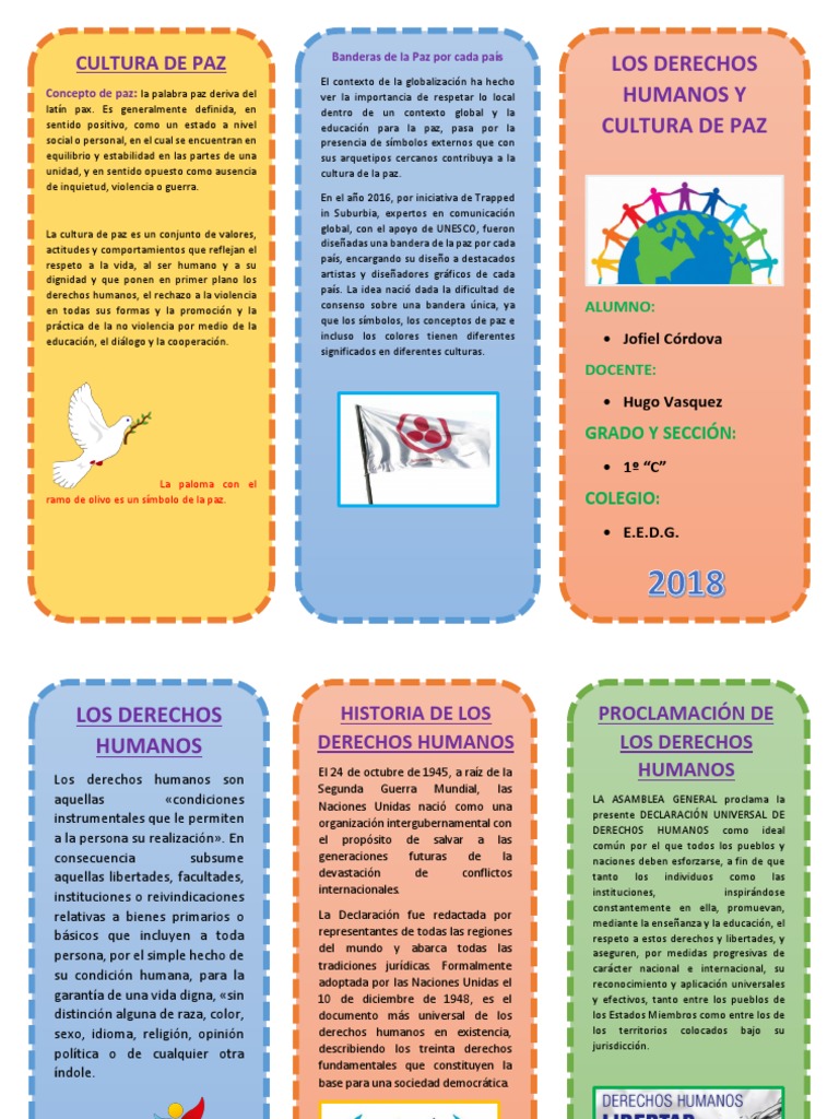 Triptico Derechos Humanos CULTURA de PAZ | PDF | Paz | Derechos humanos