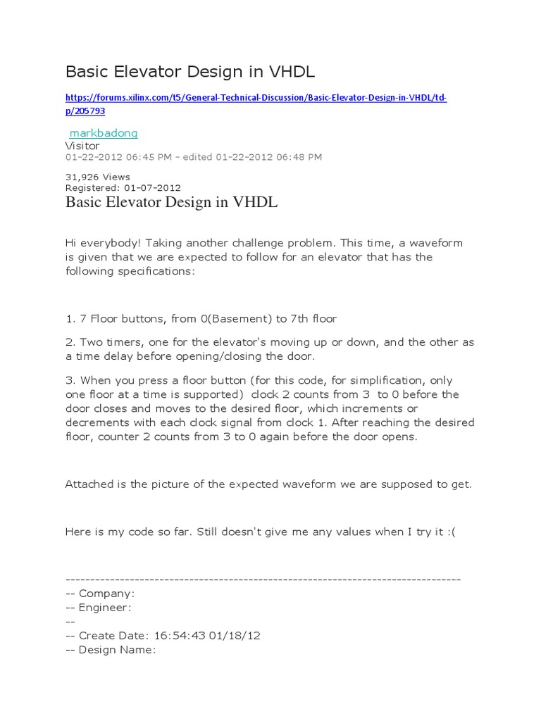 Elevator Design Challenge in VHDL | PDF | Vhdl | Hardware Description ...