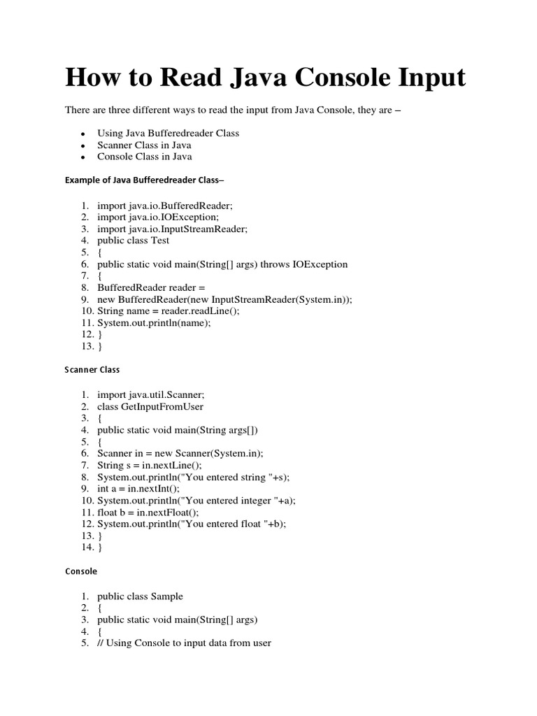 How To Read Java Console Input | PDF