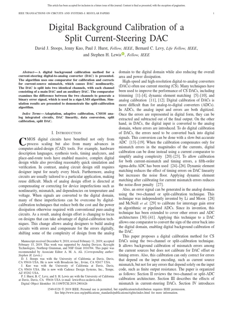 Digital Background Calibration of A Split Current-Steering DAC | PDF ...