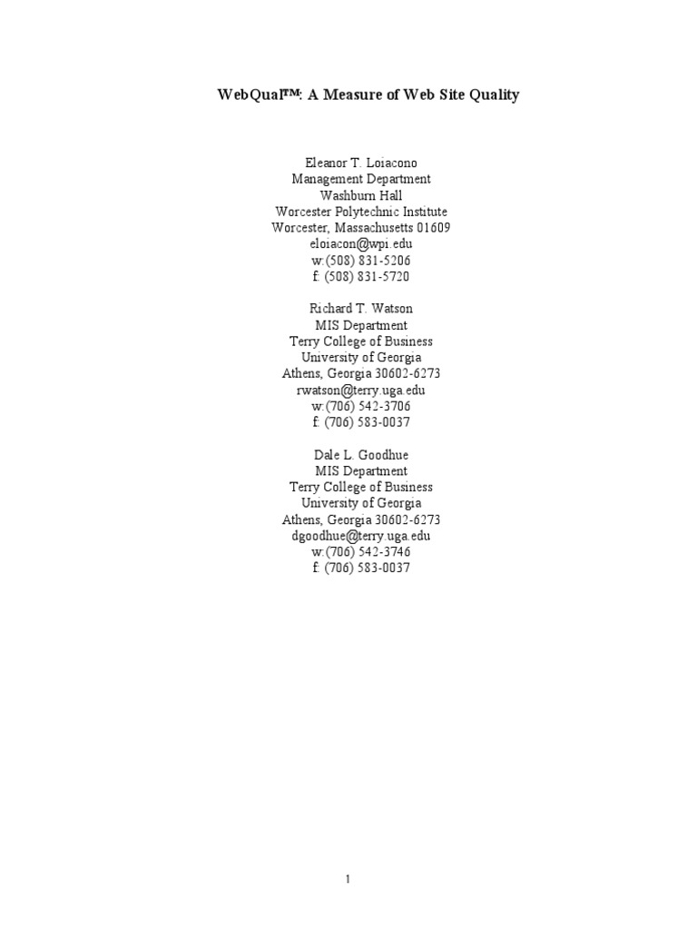 Webqual™: A Measure of Web Site Quality | PDF | Validity (Statistics ...