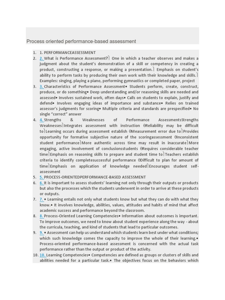 Process-Oriented Performance Assessment | PDF | Rubric (Academic ...