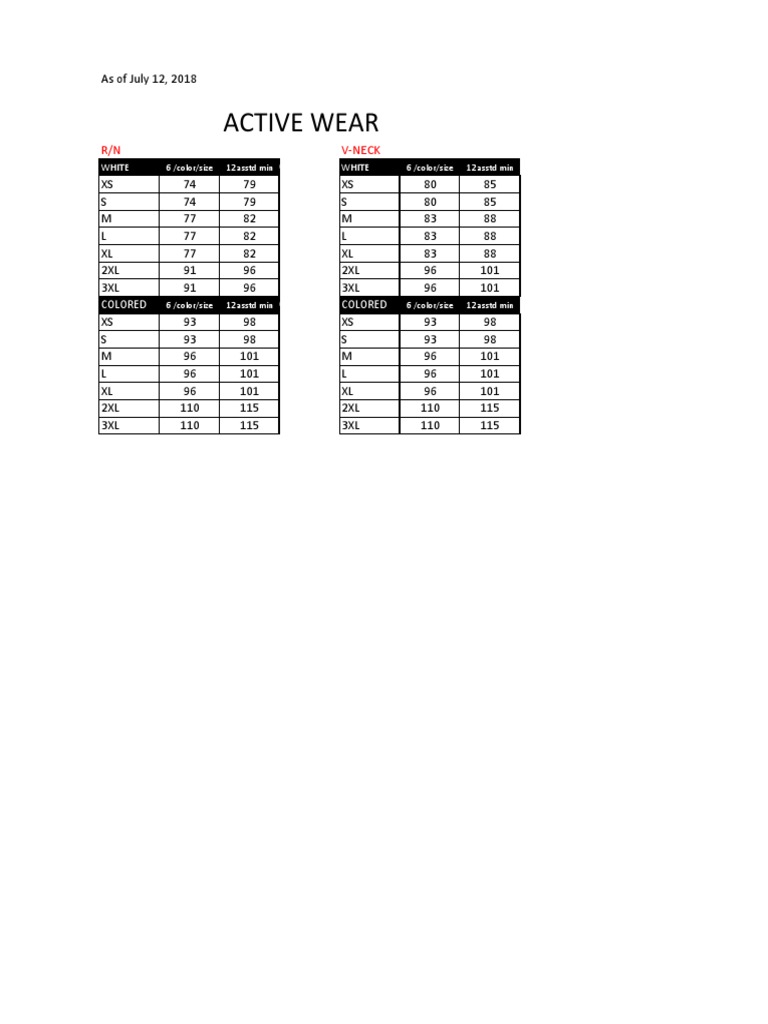 Active Life Size Chart | PDF