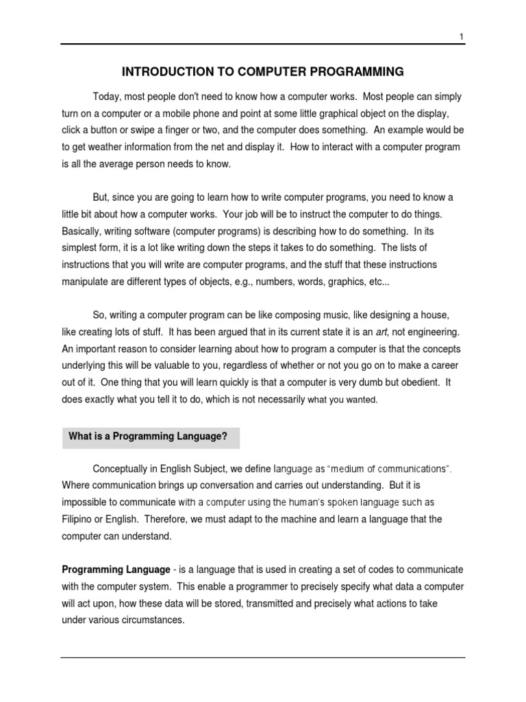 Lesson 1-Introduction To Programming | PDF | Programming Language ...