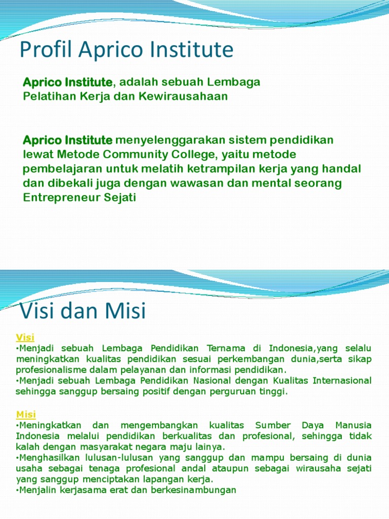 Profil Aprico Institute dan Program Pelatihan | PDF | Karier & Perkembangan