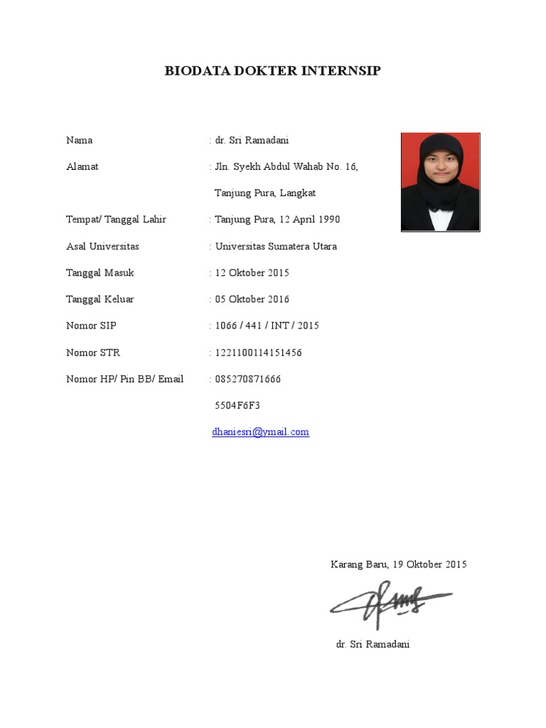 Biodata Dokter Internsip | PDF