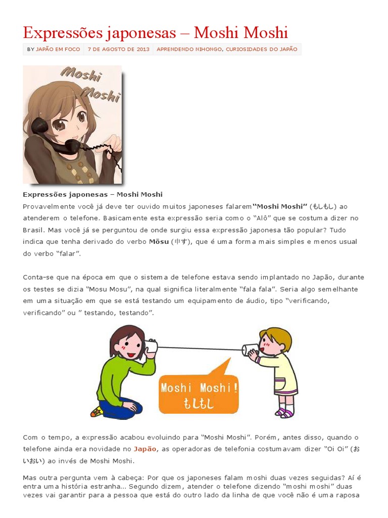 Moshi Moshi - Falando Ao Telefone No Japão - Curiosidades Do Japão | PDF |  Japonês (idioma) | Japão, image size:768x1024