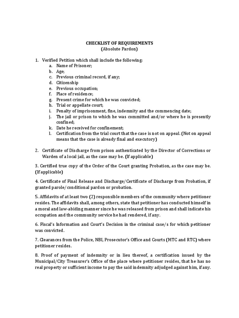 Requirements for Absolute Pardon in PH | PDF | Pardon | Probation