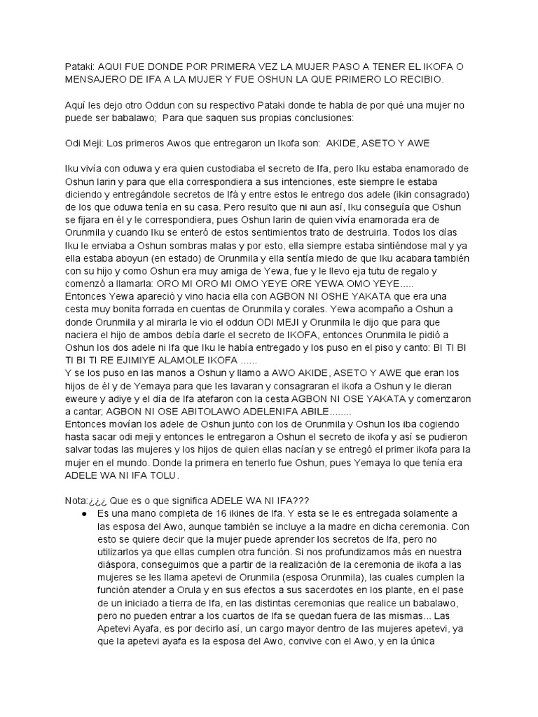 Pataki - Aqui Fue Donde Por Primera Vez La Mujer Paso A Tener El Ikofa ...