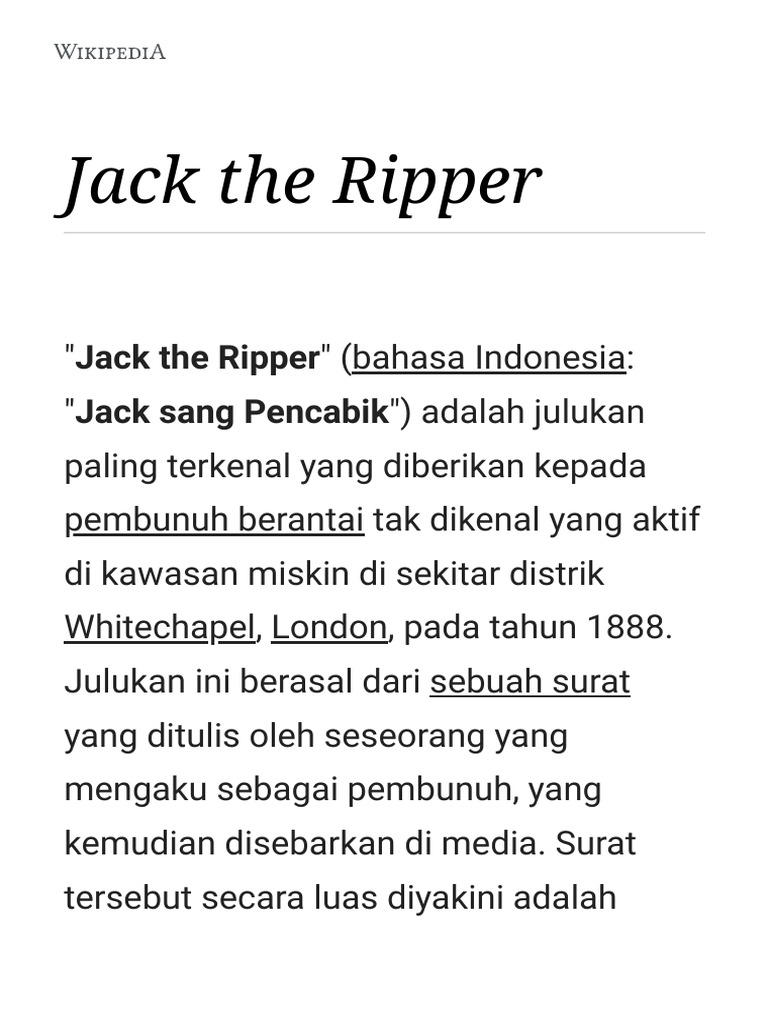 Jack The Ripper Wikipedia Bahasa Indonesia Ensiklopedia Bebas Pdf