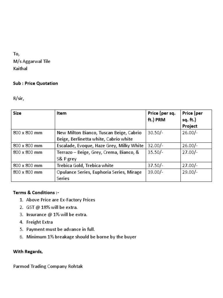 Sub: Price Quotation | PDF