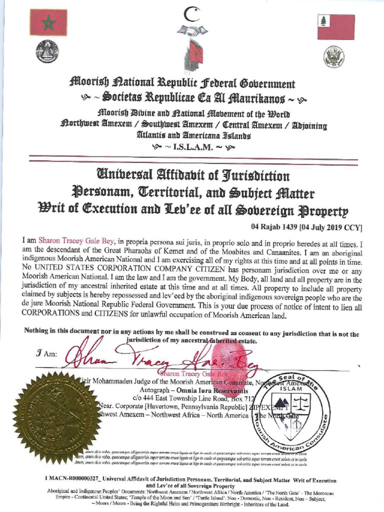 MACN R000000327 Universal Affidavit Of Jurisdiction Personam