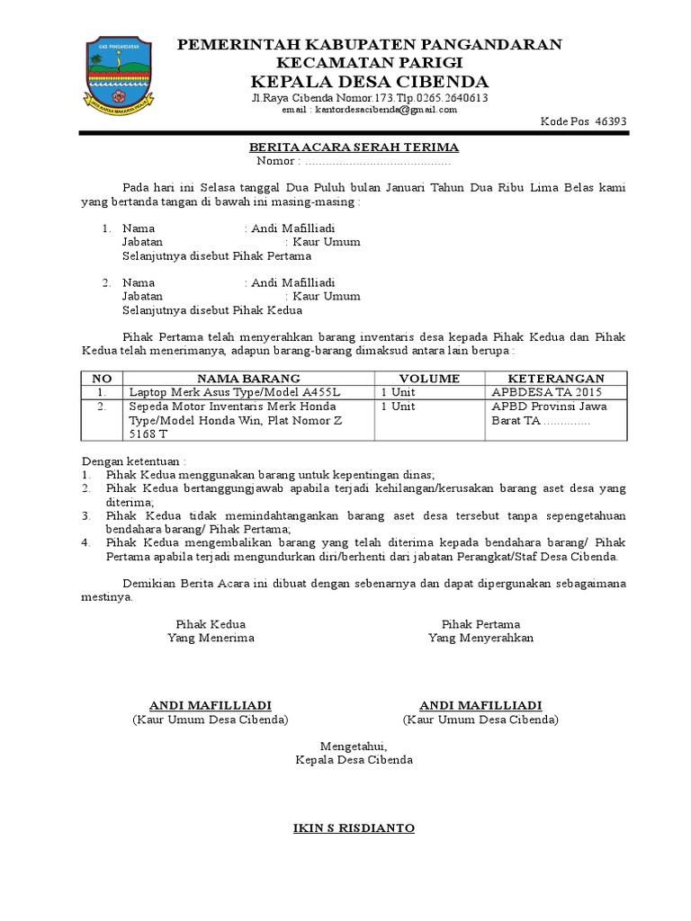 Contoh Berita Acara Serah Terima Barang Laptop Contoh Surat Format Surat