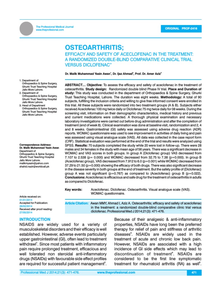Aceclofenac Efficacy and Safety Vs Diclofenac | PDF | Nonsteroidal Anti ...