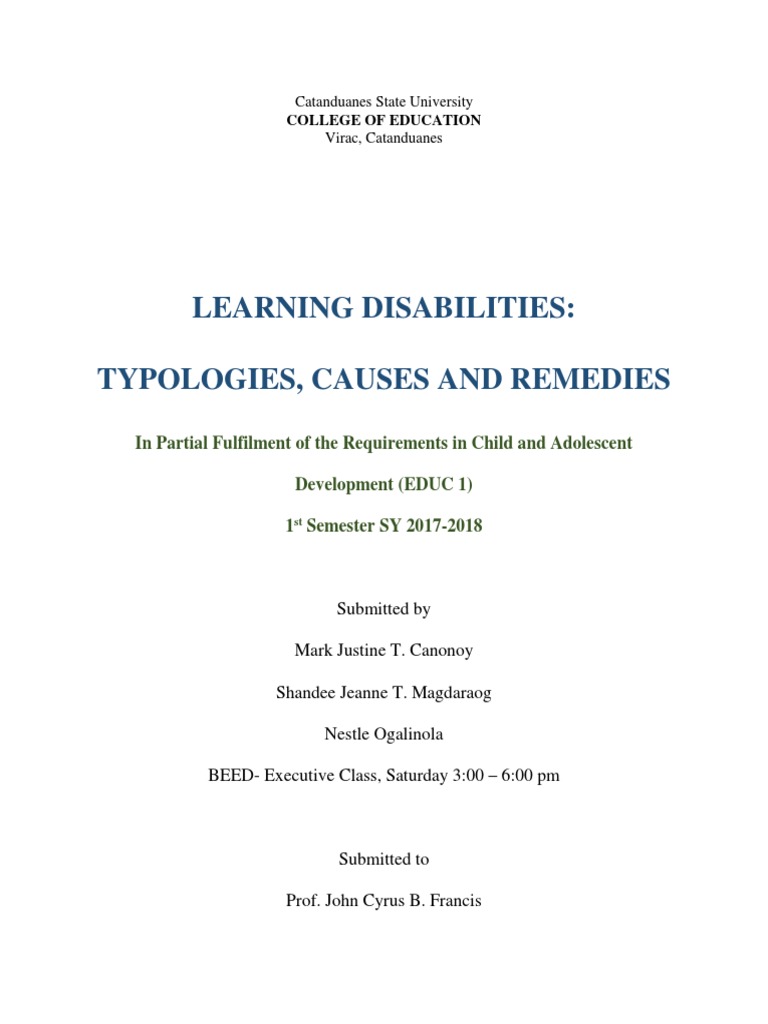 Understanding Learning Disabilities: Types & Causes | PDF | Learning ...