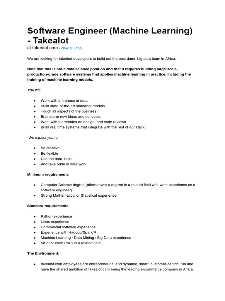 ML Software Engineer Wanted | PDF | Machine Learning | Software