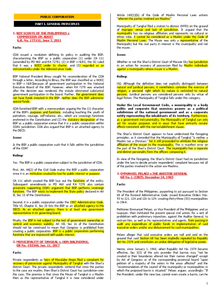 Political Law Case Digests Part 1 PDF Executive Order Jurisdiction