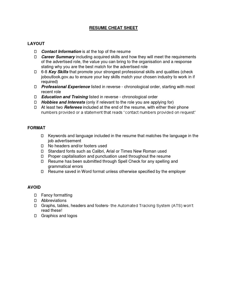 Resume Cheat Sheet Pdf Pdf Résumé Computing