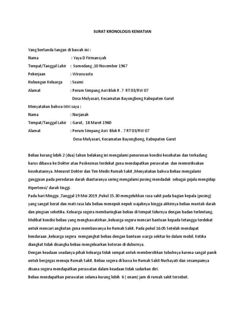 Surat Kronologis Kematian