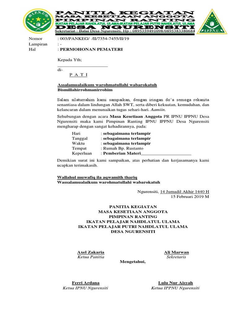 Surat Permohonan Pemateri Download Contoh Surat Permohonan Menjadi Pemateri Narasumber.