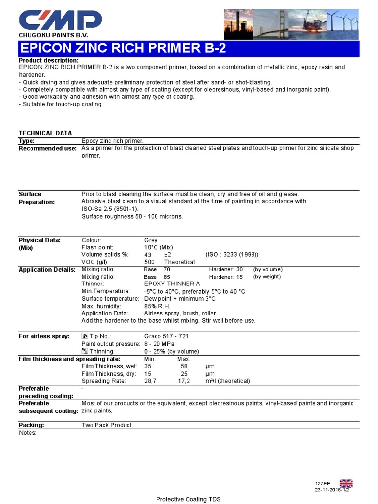 Primer Coating Chogoku Epicon Zinc Rich Primer B2 PDF Paint Epoxy