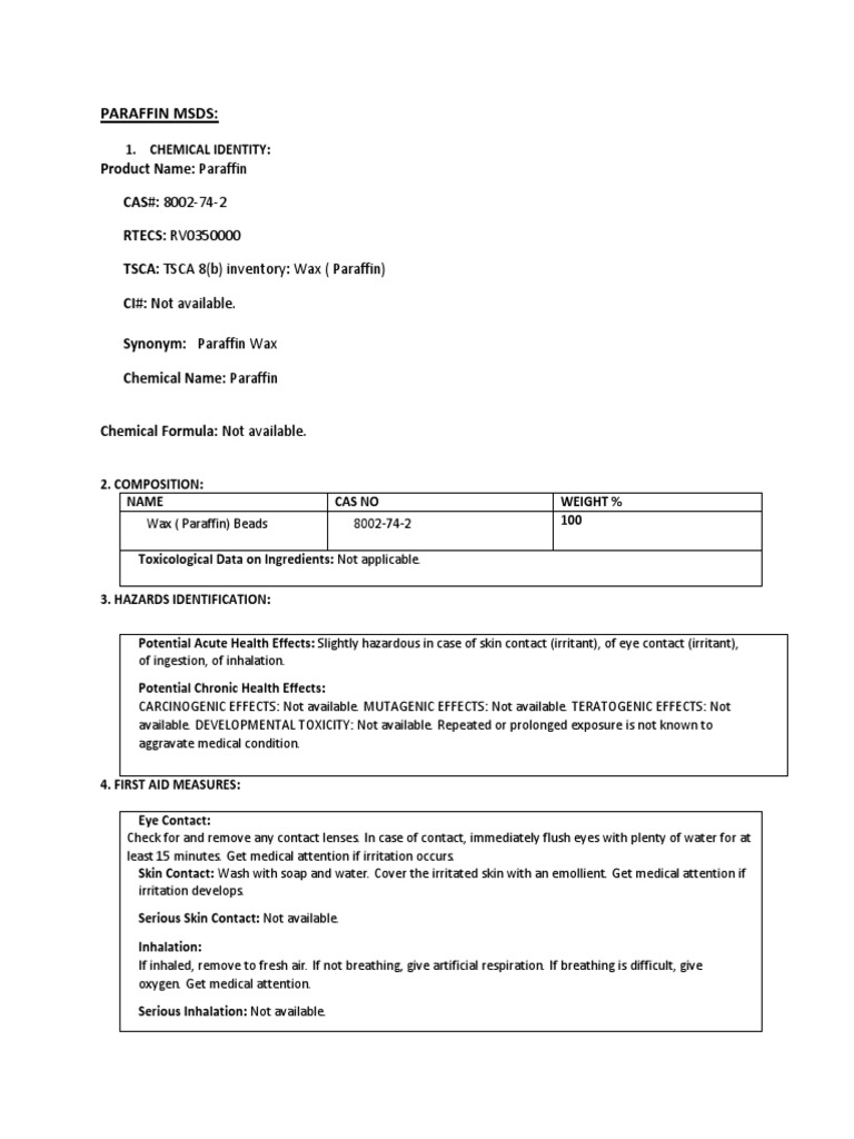 Paraffin Msds PDF Toxicity Safety