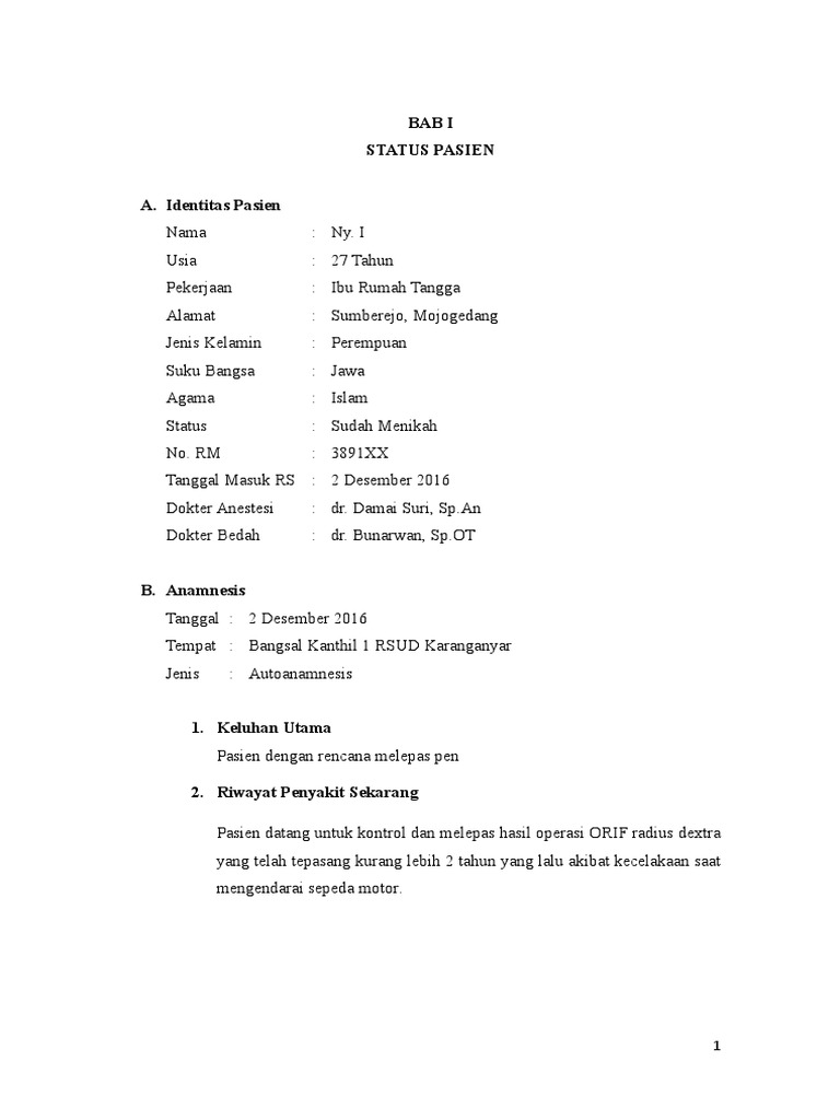 Tindakan Operasi ROI Radius Dextra | PDF