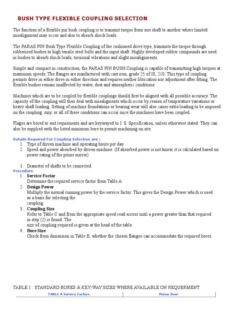 Bush Type Flexible Coupling Selection PDF Machines Mechanical