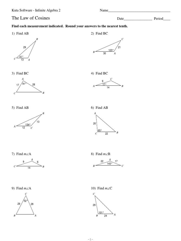 Law of Cosines PDF  Triangle Geometry  Trigonometry Throughout Law Of Cosines Worksheet