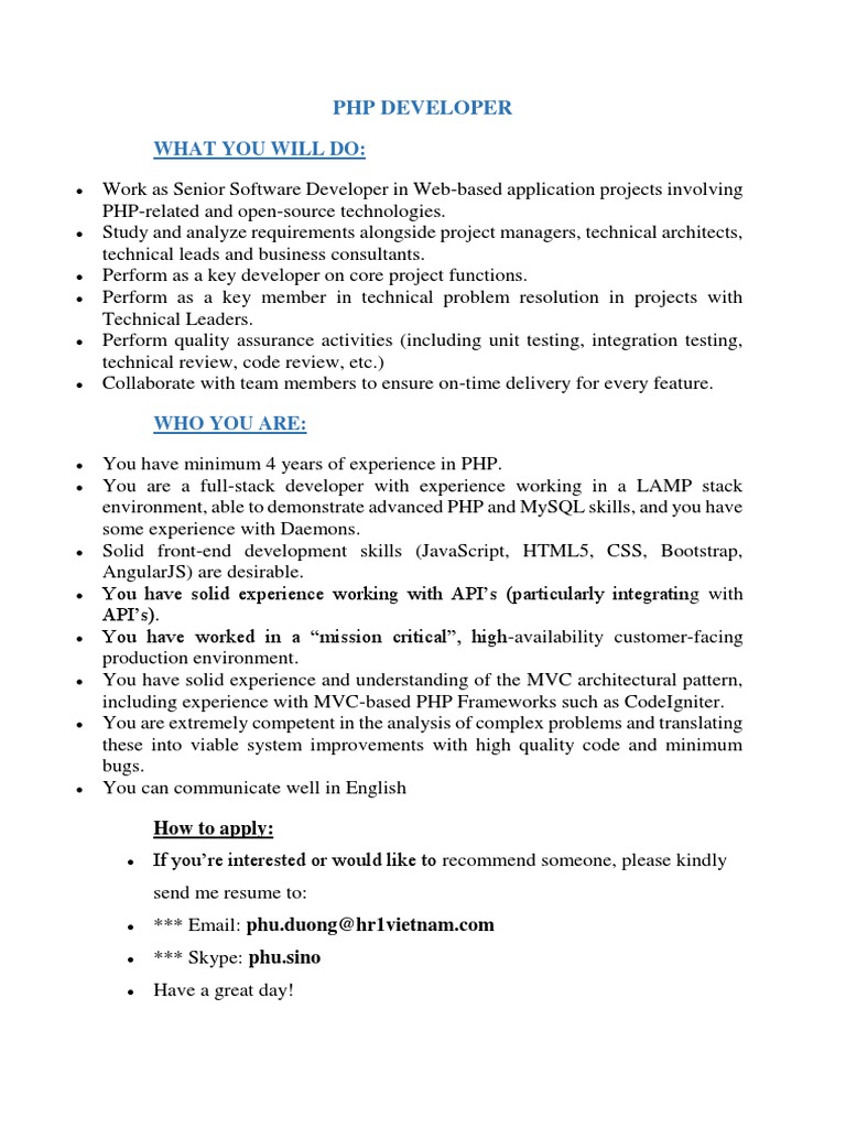 Senior PHP Developer Job Opportunity | PDF | Art | Computers