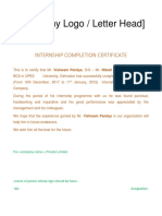 (Company Logo / Letter Head) : Internship Completion Certificate