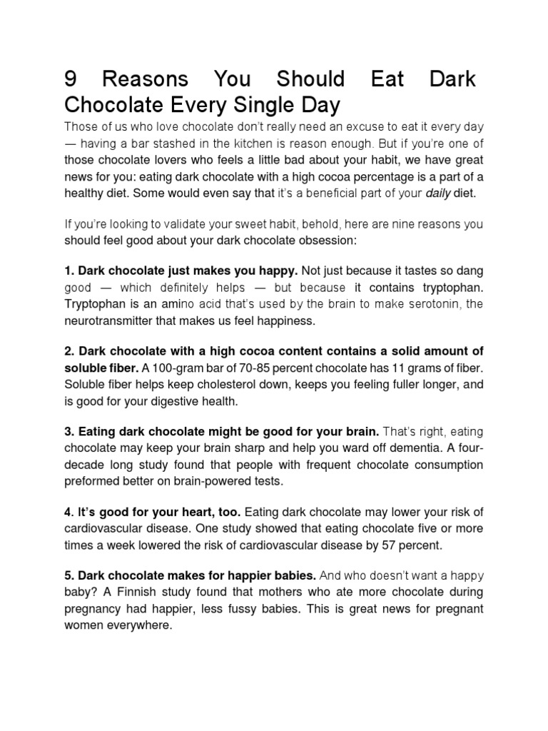 9 Reasons You Should Eat Dark Chocolate Every Single Day PDF Chocolate Dietary Fiber