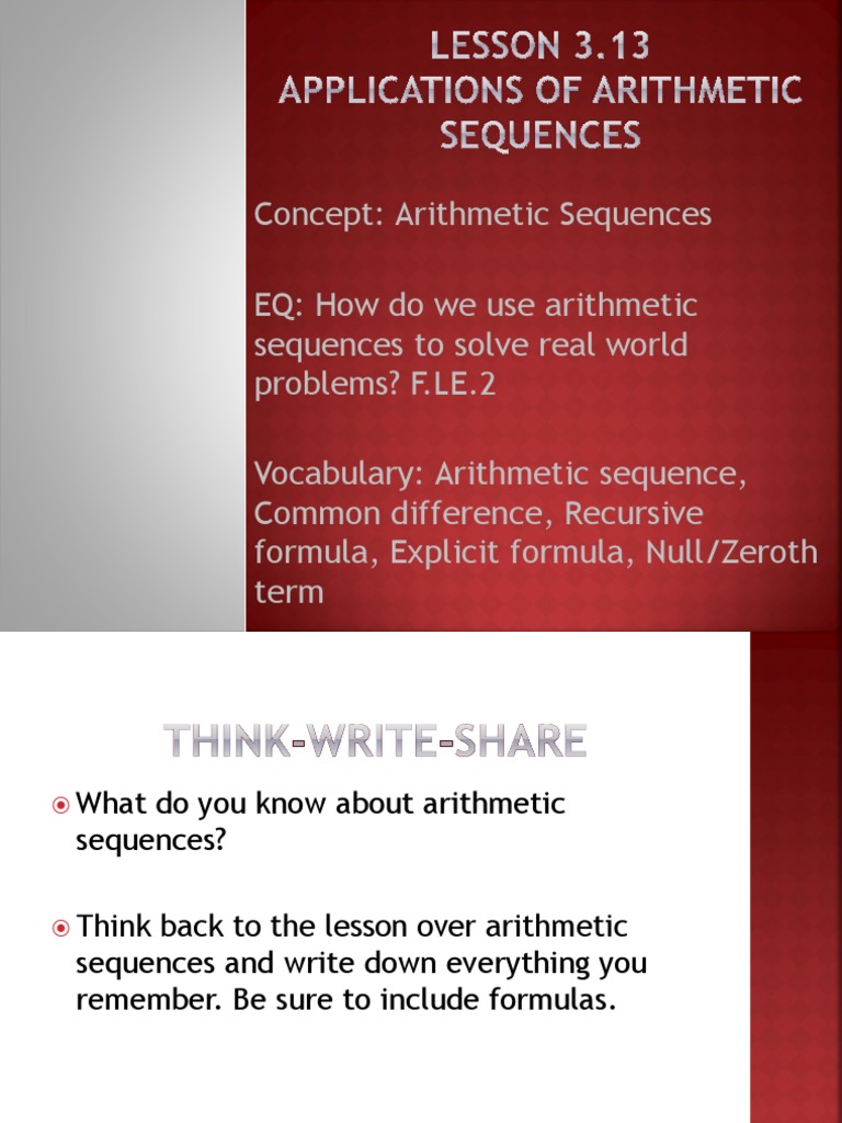 Lesson 3 13 PPT Applications of Arithmetic Sequences | PDF | Sequence ...
