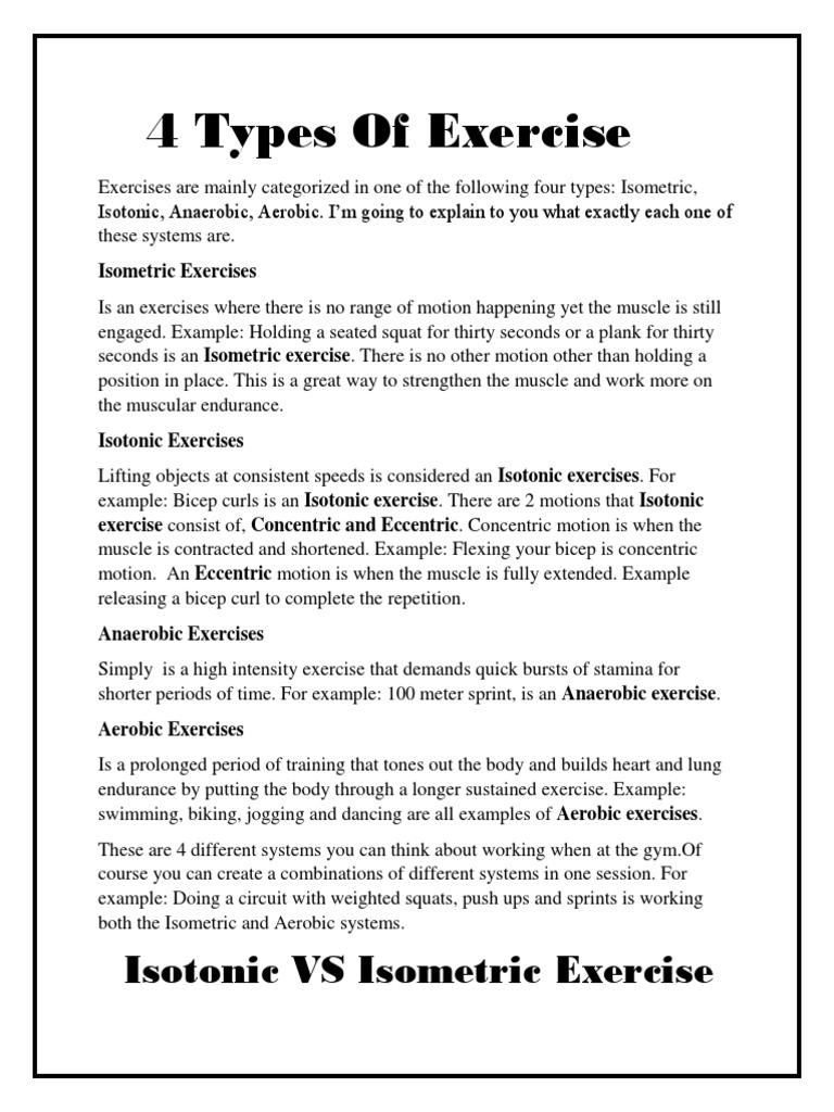 4 Types of Exercise: Isotonic VS Isometric Exercise | Download Free PDF ...