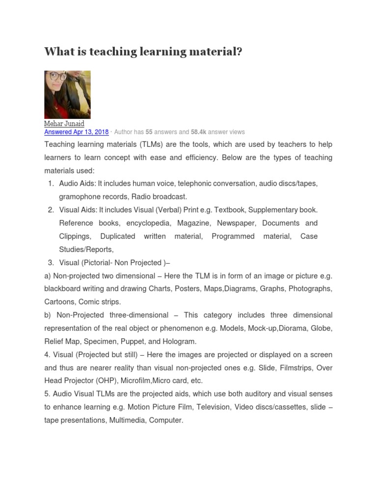 Types of Teaching Learning Materials | PDF