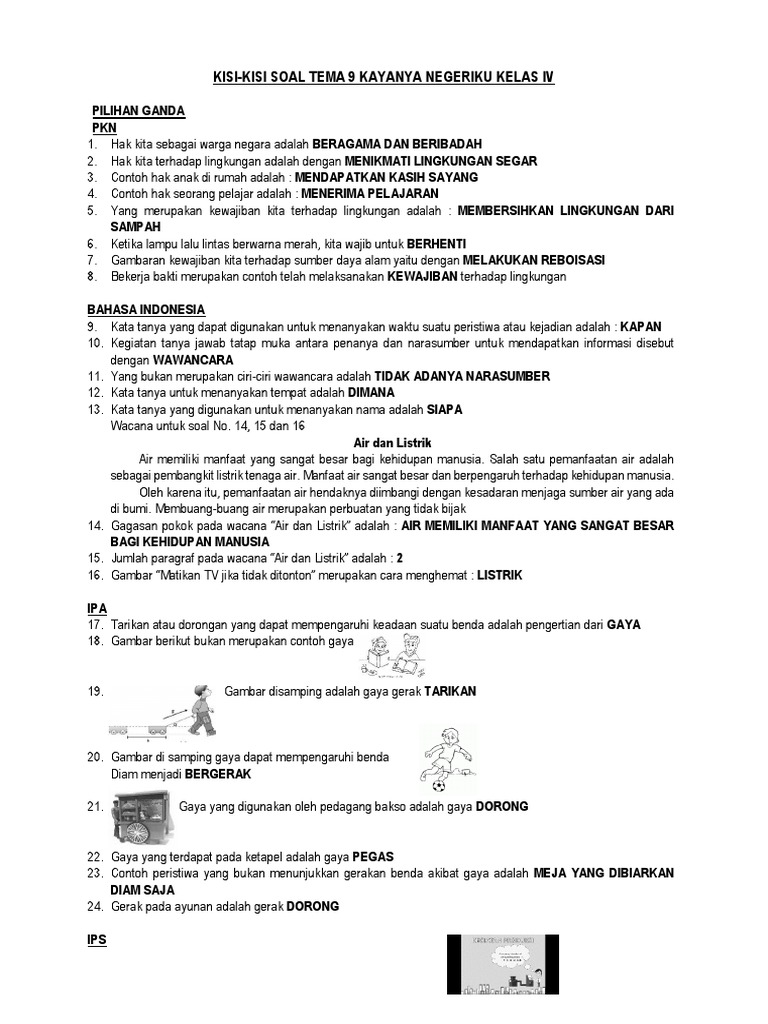 Soal Pat Kelas Iv Tema 9