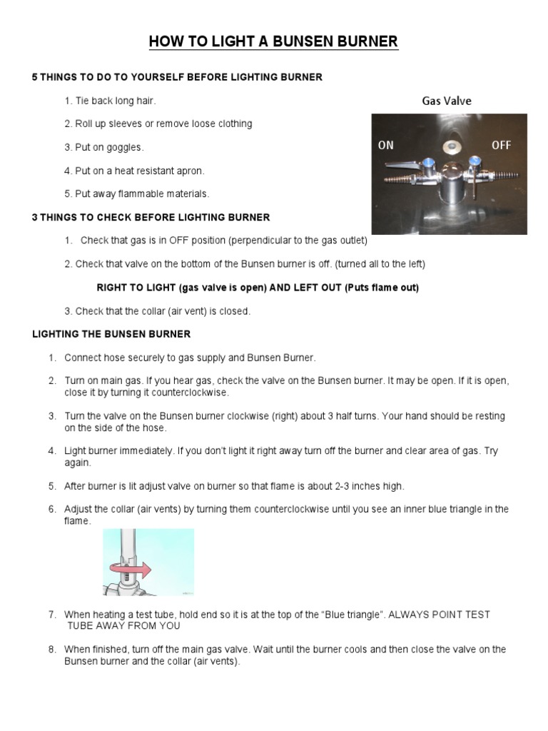 How To Light A Bunsen Burner ON OFF PDF Valve Equipment